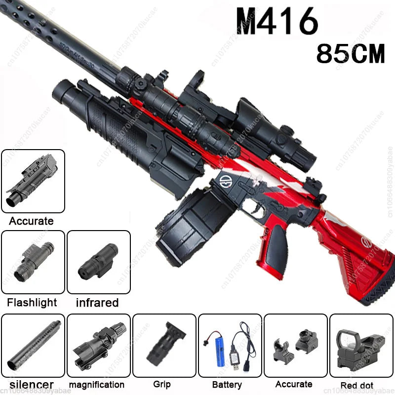 Burst M416 Fully Automatic Toy Gun Gel Bullet Hand-automatic Double Magazine Outdoor Parent-child Cs Interactive Game