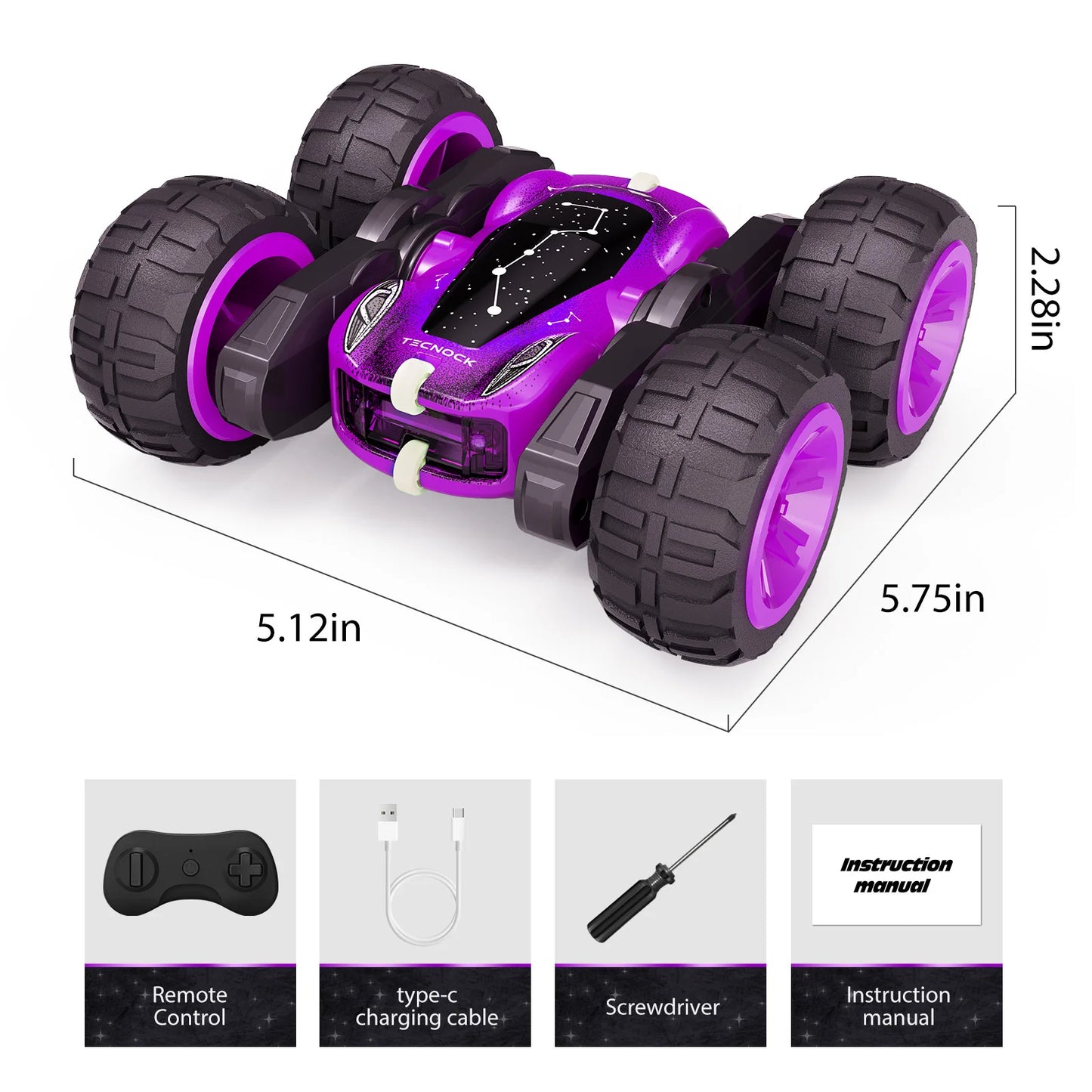 Sinovan Remote Control Car with Light&Type-C Charging,4WD Off-Road RC Cars, Double Sided Flip&360° Rotate RC Stunt Car Kid Toys