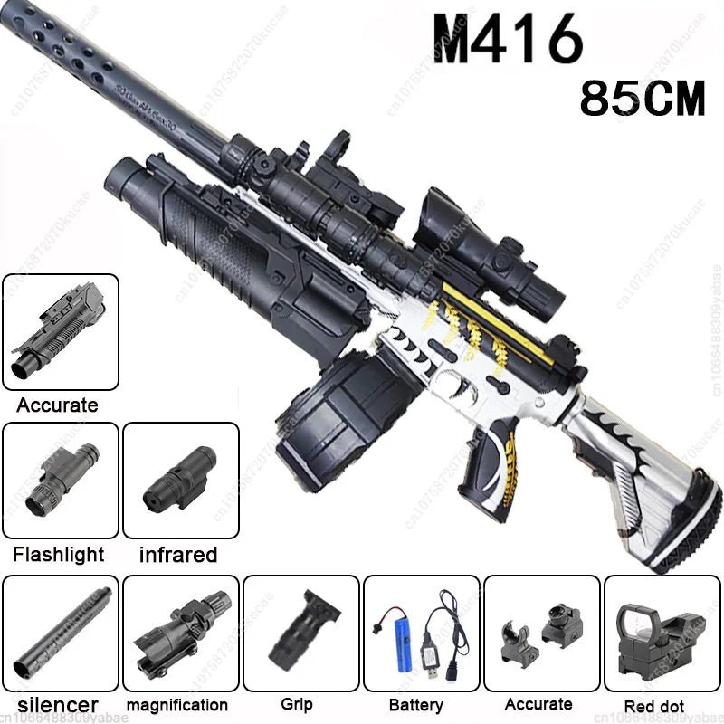 Burst M416 Fully Automatic Toy Gun Gel Bullet Hand-automatic Double Magazine Outdoor Parent-child Cs Interactive Game