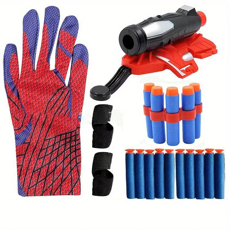 AIUAZA Spider Gloves Web Shooter Toy For Kids - 15 Darts, Plastic Cosplay Launcher Glove, Hero Movie Launcher, Wrist Toy Set,