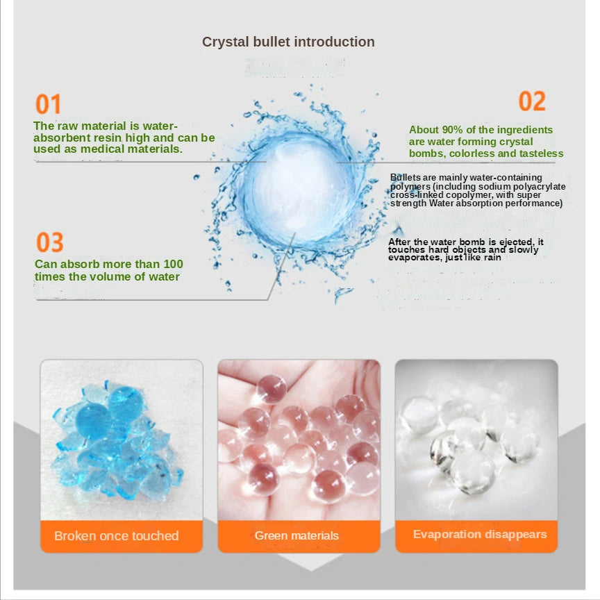 7-8mm Soft Water Bullets Paint Crystal Ball Beans Toys Weapons Pistol Rifle Guns for Boys Glock P90 M416 Machine Pellet
