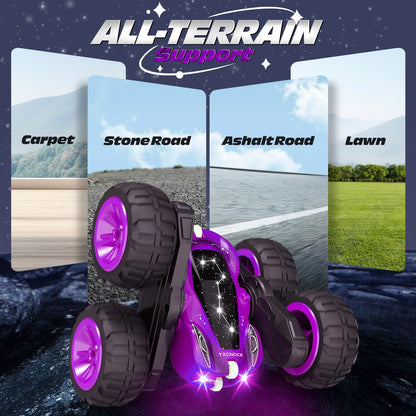 Sinovan Remote Control Car with Light&Type-C Charging,4WD Off-Road RC Cars, Double Sided Flip&360° Rotate RC Stunt Car Kid Toys