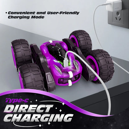 Sinovan Remote Control Car with Light&Type-C Charging,4WD Off-Road RC Cars, Double Sided Flip&360° Rotate RC Stunt Car Kid Toys