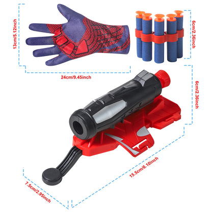 AIUAZA Spider Gloves Web Shooter Toy For Kids - 15 Darts, Plastic Cosplay Launcher Glove, Hero Movie Launcher, Wrist Toy Set,